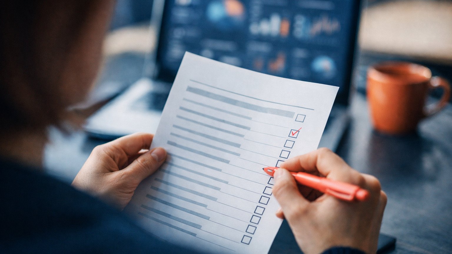 Ticking through a printed AI readiness checklist by hand